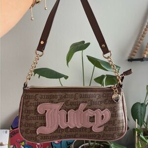 Juicy Couture Pink and Brown Shoulder Bag with Structured Design